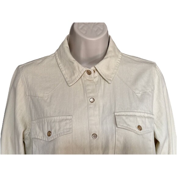 Tuckernuck Size S Beige Denim Pearl Snap Long Sleeve Cotton Shirt - Picture 5 of 9